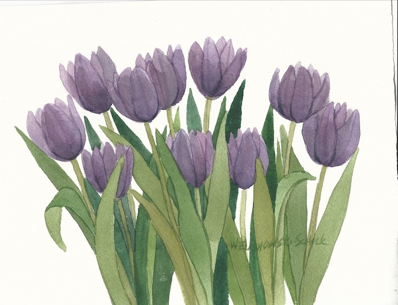 Purple Tulip Group Original Watercolor Painted by Wanda Zuchowski ...