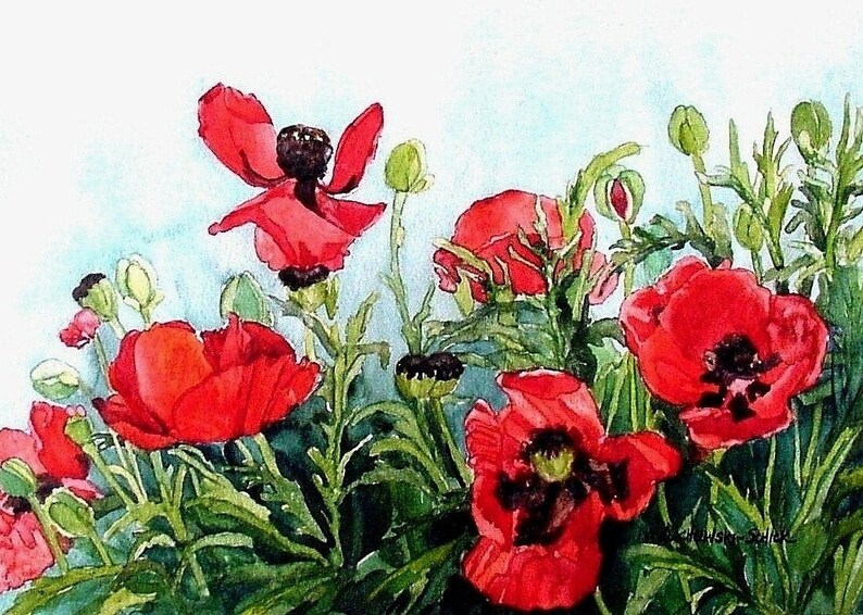 Red Poppy Field Painted from My Garden image 1