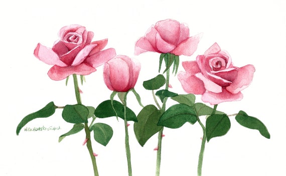Pink Roses In A Row Watercolor Painting Reproduction By Wanda Etsy Pink Roses In A Row Watercolor Painting Reproduction By Wanda Etsy