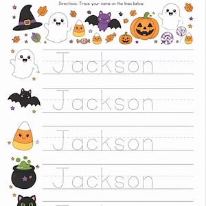 Feuille d'écriture de prénom modifiable pour Halloween, pour les enfants d'âge préscolaire