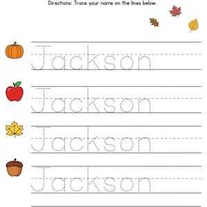 Fall Editable Name Tracing Worksheet, Personalized Preschool Name Practice