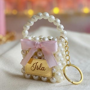 Personalized Mini Pearl Purse Keychain Favor with Chocolate for Baby Shower