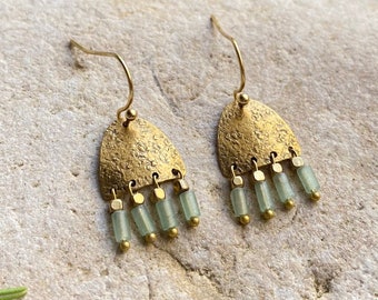 Radda Aventurine Dangle Brass Earrings