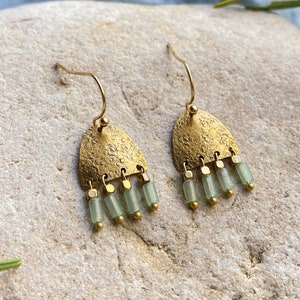 Radda Aventurine Dangle Brass Earrings image 1