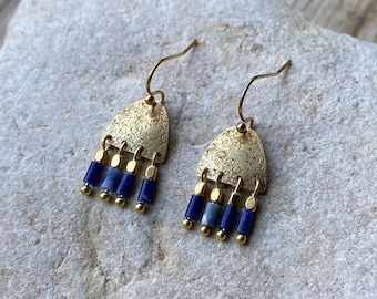 Radda Sodalite Dangle Brass Earrings