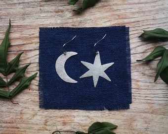 Silver Star and Moon Earrings