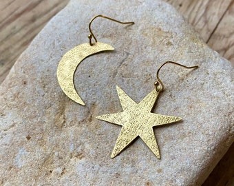 Star and Moon Drop Earrings