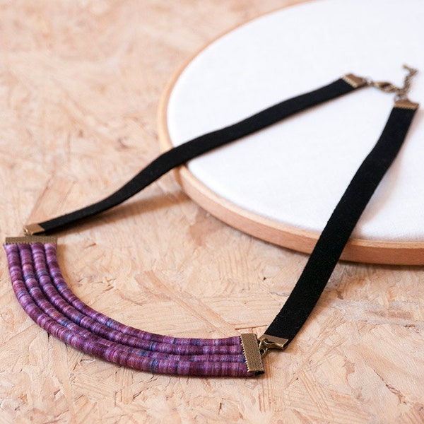 50% Off Ethnic Inspired Modern Tribal Necklace in Purple Hand Dyed Thread