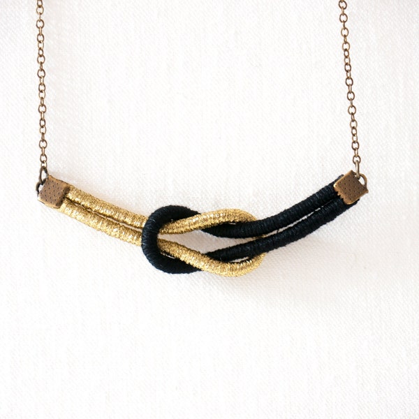 Simple Knot Necklace in Black and Gold, Cotton Anniversary Gift