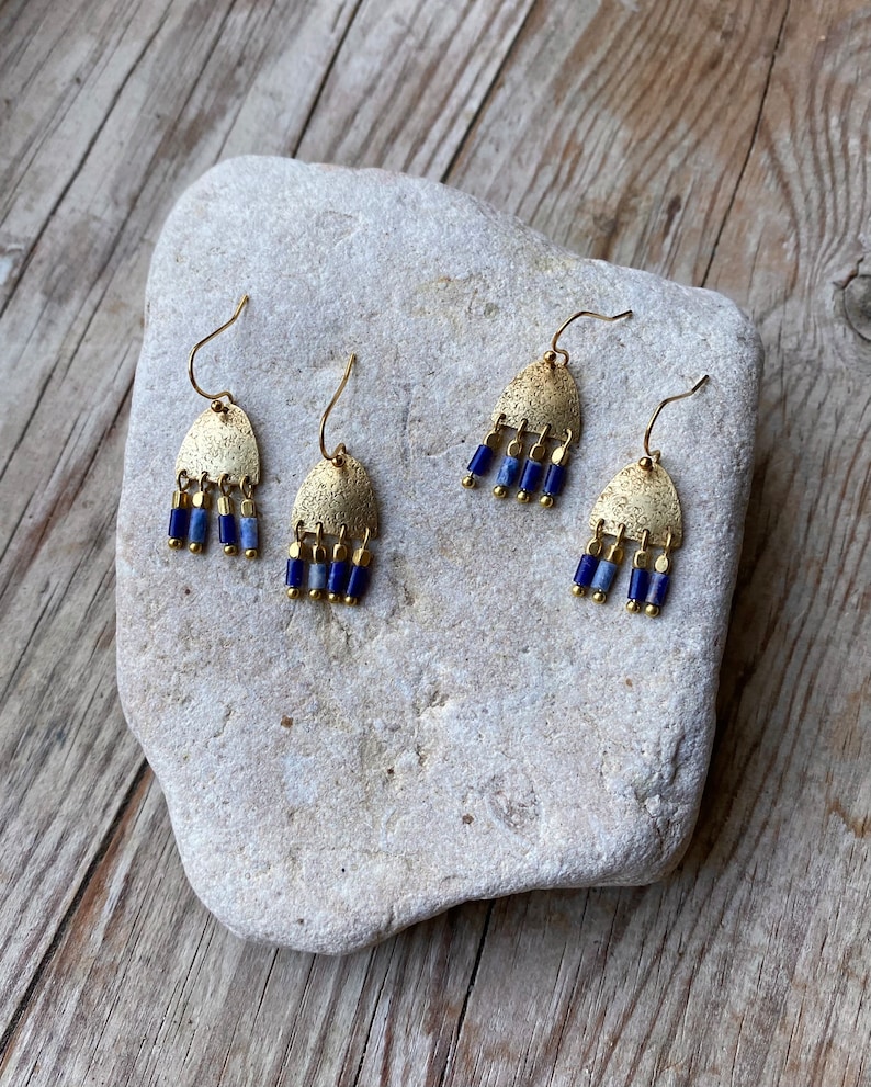 Radda Sodalite Dangle Brass Earrings image 2