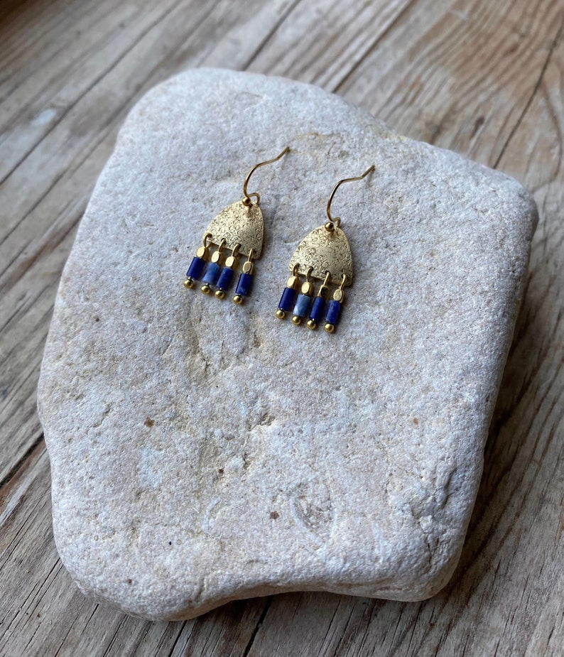 Radda Sodalite Dangle Brass Earrings image 1