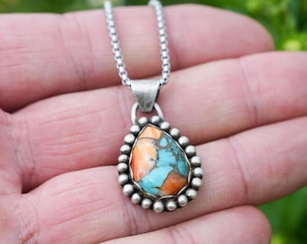 Copper Oyster Turquoise Pendant Necklace | Sterling Silver Handmade Teardrop Pendant | One of One Silver Pendant | Southwestern Boho Style