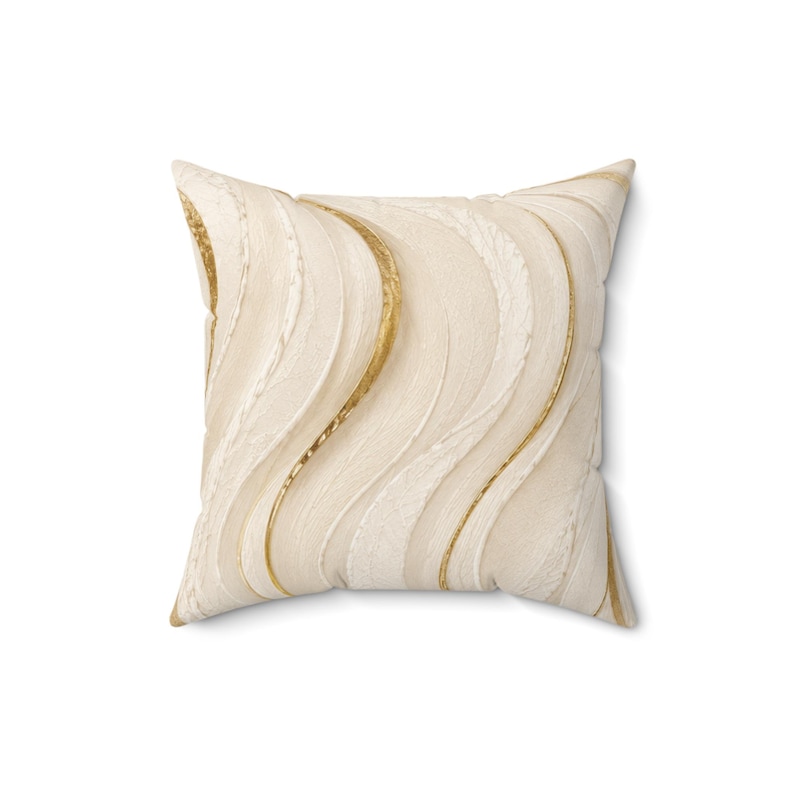 Faux Suede Square Pillow, Abstract Gold Wave, Neutral Modern Home Decor image 2