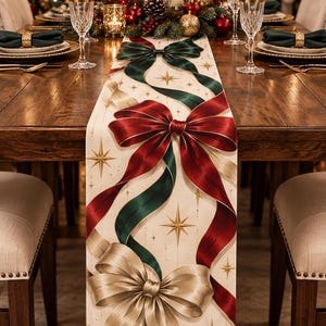 Red and Gold Ribbon Holiday Table Runner | Christmas Table  Decor