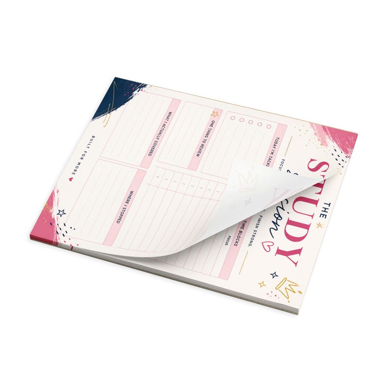 Study Planner Notepad, 50 Page Tear Off Study Session Organizer, Time Blocking Pad for Students, College Focus Planner, Exam Prep Gift
