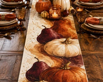 Autumn Pumpkins & Pears Table Runner | Fall Harvest Thanksgiving Decor