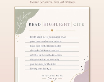 Read Highlight Cite Notepad, Academic Research Planner, Dissertation Workflow Pad