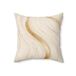 Faux Suede Square Pillow, Abstract Gold Wave, Neutral Modern Home Decor image 5