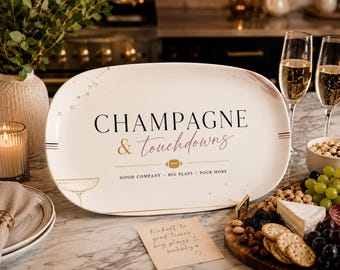 Champagne Touchdowns Football Serving Platter | Elegant Game Day Tray