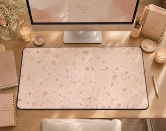 Pink Terrazzo Pattern Desk Mat | Rose Gold Fleck