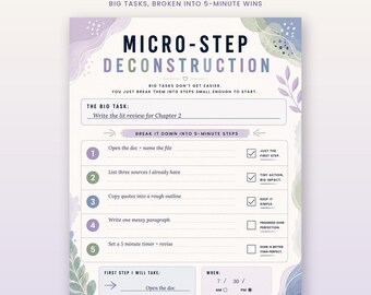 ADHD Task Notepad, Micro Step Brain Dump, Executive Function List (8.5x11 Tear Off)