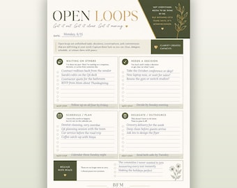 Blocco note Open Loops / Blocco per appunti per ADHD, formato grande 8,5 x 11 pollici, organizzatore per il carico mentale