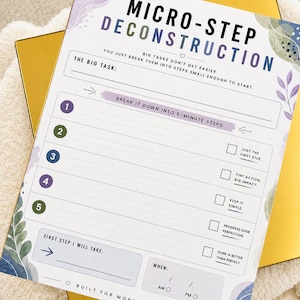 ADHD Task Notepad, Micro-Step Deconstruction List, Executive Function Aid (8.5x11 Tear Off)