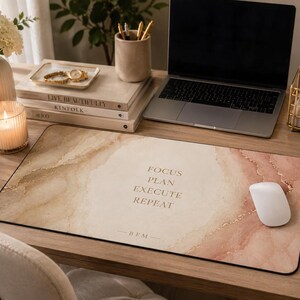 Focus Plan Execute Repeat Desk Mat | Marble Watercolor Office Mousepad