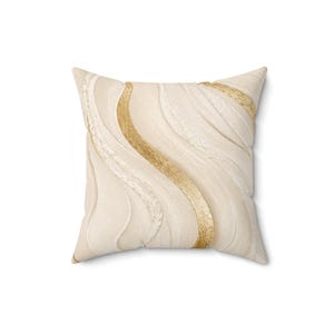Faux Suede Square Pillow, Abstract Gold Wave, Neutral Modern Home Decor image 4