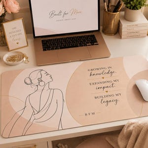 Growing in Knowledge Motivational Quote Desk Mat | Feminine Line Art Mouse Pad