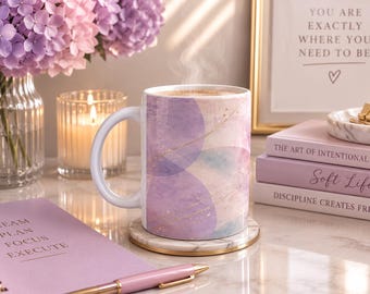 Pastel Abstract Ceramic Coffee Mug | Modern Pink Purple Blue Desk Decor