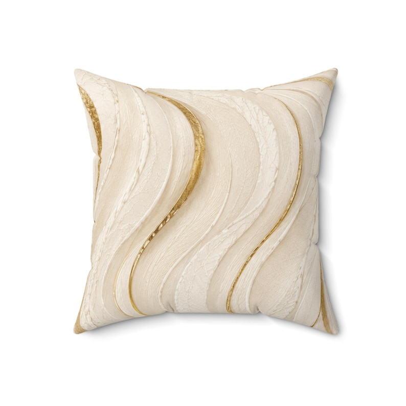 Faux Suede Square Pillow, Abstract Gold Wave, Neutral Modern Home Decor image 3