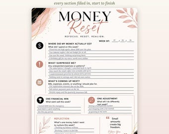 Money Reset Notepad, Weekly Spending Reflection Planner, Finance Desk Pad (8.5x11)