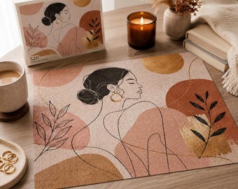 Puzzle da 520 pezzi con donna in stile minimalista e disegno a linee / Puzzle astratto boho