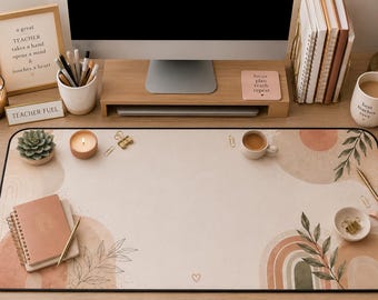 Tappetino da scrivania con motivo floreale arcobaleno in stile boho / Tappetino per mouse neutro per ufficio, postazione di lavoro per insegnanti