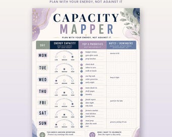 Energy Capacity Planner Notepad, ADHD Brain Dump Desk Pad, Weekly Priorities (8.5x11)