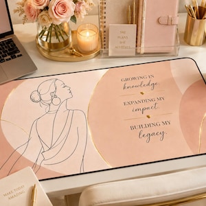 Growing in Knowledge Motivational Quote Desk Mat | Feminine Line Art Mouse Pad