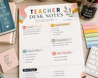 Teacher Desk Notes Notepad | Daily Classroom Organizer, Lesson Planning To Do List, 8.5x11 40 Tear Off Sheets, Back to School Teacher Gift