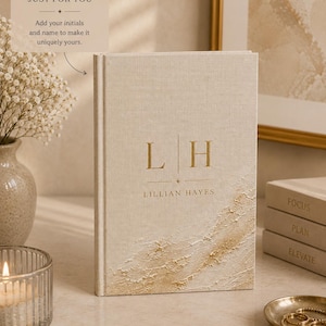 Gold Monogram Initials Linen Texture Hardcover Journal | Personalized Initials Notebook