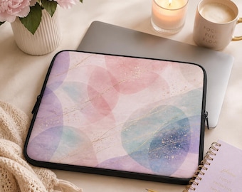 Custodia per laptop con cerchi acquerellati pastello / Astratto rosa e blu tenue