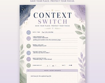 ADHD Focus Notepad, Context Switch Pad, Interruption Log, Executive Function Desk Pad (8.5x11)