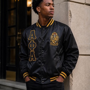 Chaqueta de la hermandad Alpha Phi Alpha, chaqueta de fraternidad, chaqueta con letras, chaqueta griega bordada a medida, chaqueta de iniciación, chaqueta de capítulo, chaqueta de línea
