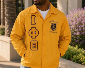 Iota Phi Theta Custom Griekse Lijn Nylon Bomberjack Studentenverenigingsjack Geborduurd Griekse Letters Gepersonaliseerde Lijnjack
