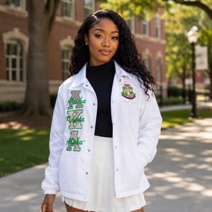 Alpha Kappa Alpha Custom Greek Line Nylon Bomber Jacket Fraternity & Sorority Jacket Embroidered Greek Letters  Personalized Line Jacket