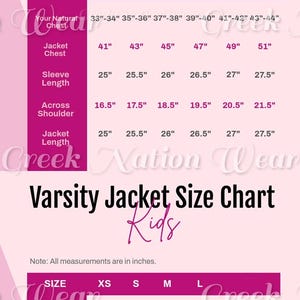 Varsity Jacket Size Chart