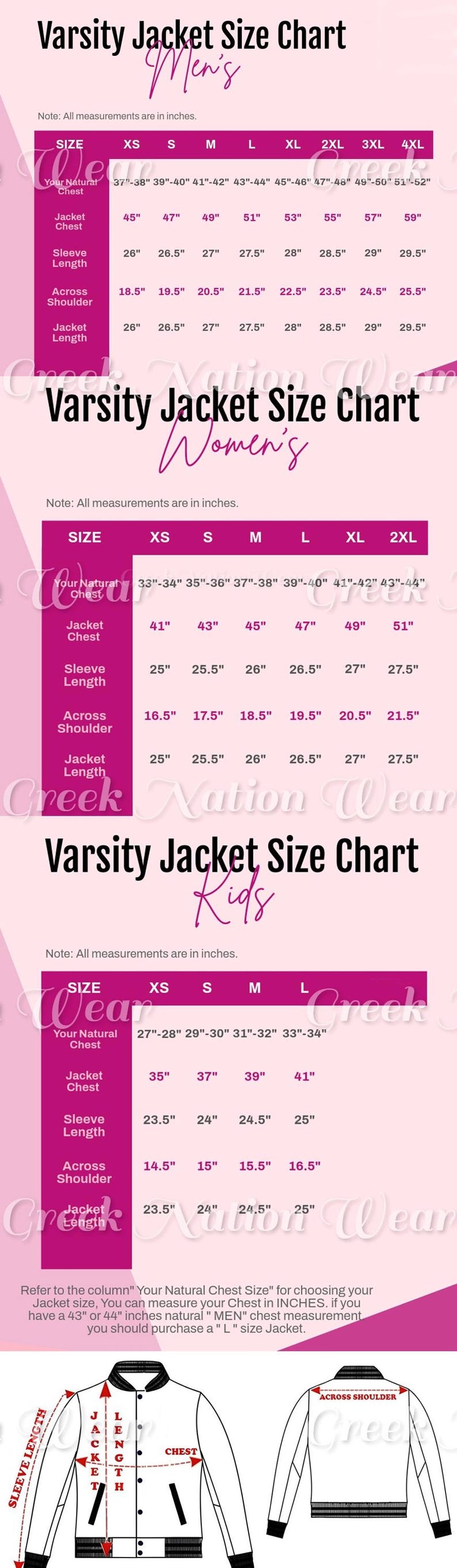 Varsity Jacket Size Chart