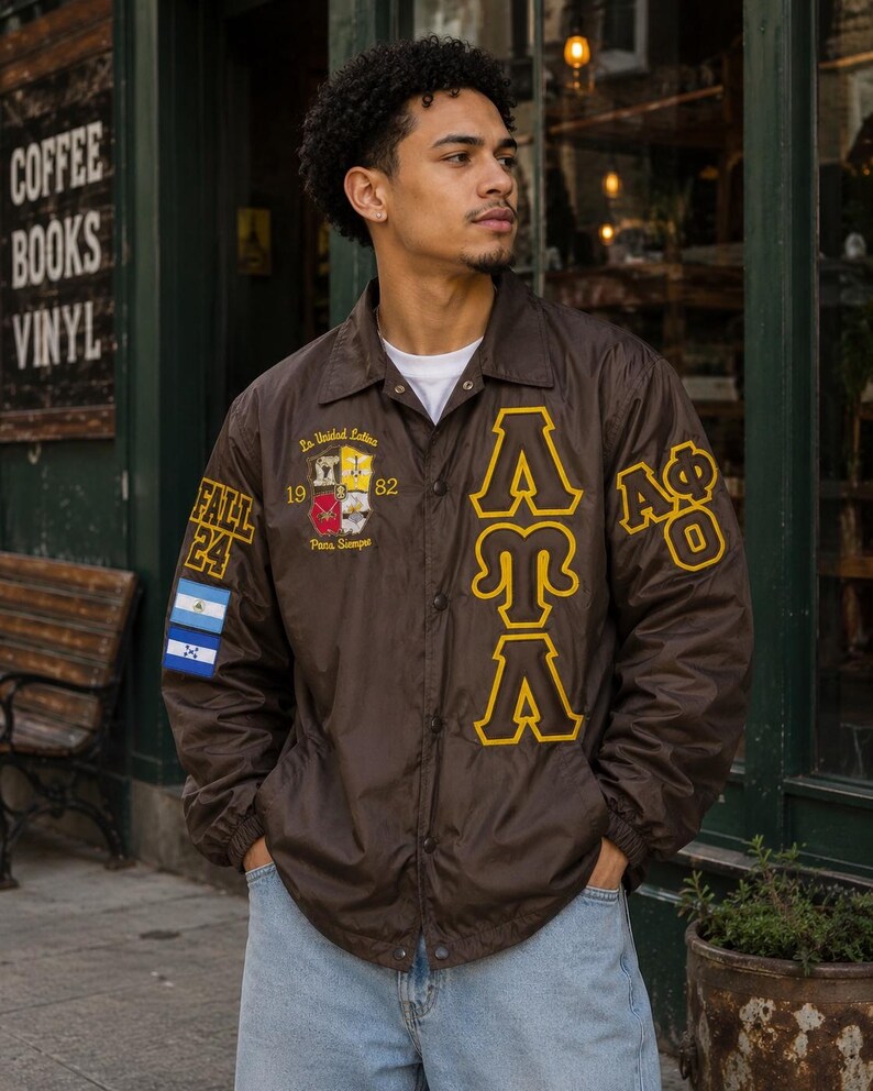 Lambda Upsilon Lambda Custom Greek Line Nylon Bomber Jacket Fraternity & Sorority Jacket Embroidered Greek Letters  Personalized Line Jacket