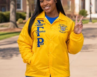 Blouson bomber en nylon à liseré grec personnalisé Sigma Gamma Rho, veste de fraternité et de sororité avec lettres grecques brodées, veste personnalisée