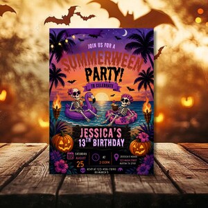 Summerween Party Invitation Template, Halloween Pool Party Invite, Summer Birthday Bash, Editable Canva Invitation