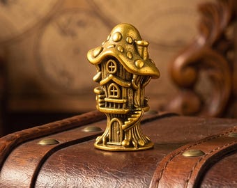 Décoration vintage en laiton en forme de mini-maison de fée en forme de champignon, figurine miniature en laiton massif, ornement champignon, cadeau féerique pour les amoureux des champignons
